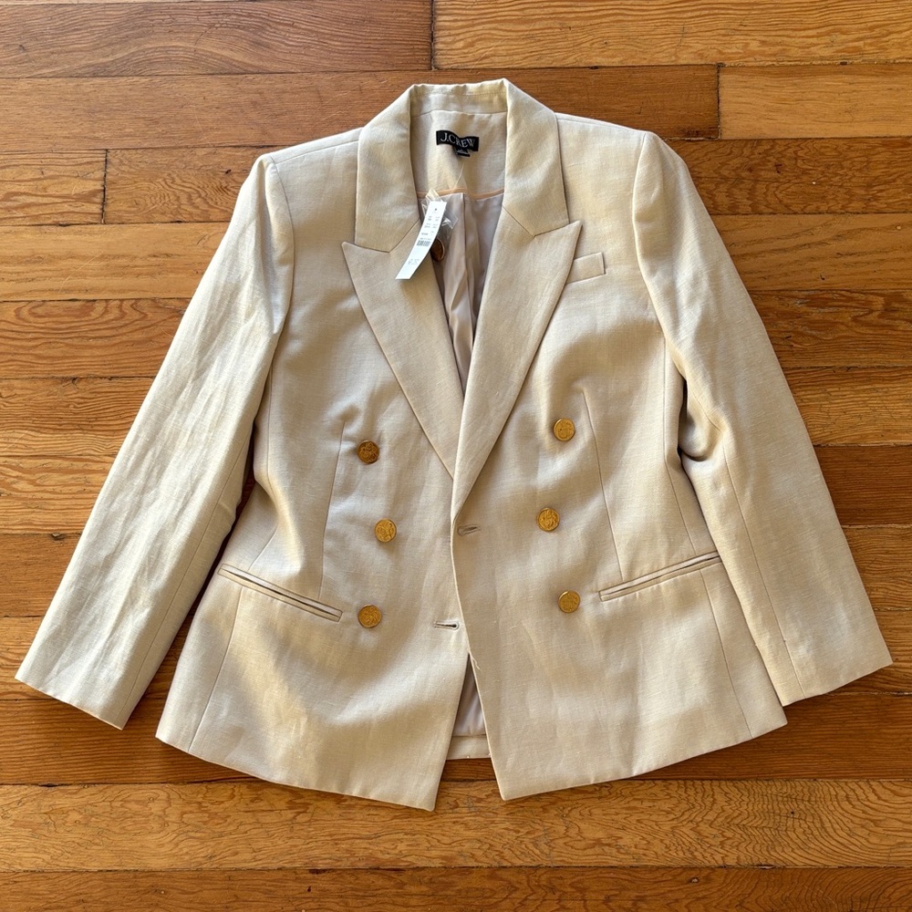 J. Crew linen wool double breasted blazer new size 4 cream ivory beige
